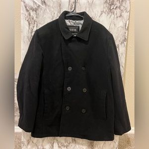 Guess Pea Coat Wool Blend Lined Men's Size L Black